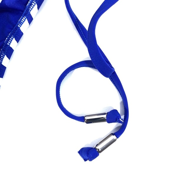 SEAFOLLY Australia Blue White Tidal Wave Stripe Lace String Tie Bikini Bottom 8 - Picture 4 of 7